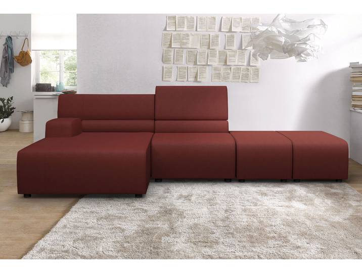 Ecksofa EGOITALIANO Babouche, Designsofa mit aussergewöhnlichem Sitzkomfort zum Wohlfühlen , rot (marsala), B:384cm H:80cm T:98cm, Luxus-Micofaser Lederoptik (100% Polyester) ist ein neues technisches Gewebe mit einem visuellen und taktilen Aspekt, der dem Nubuk sehr nahe kommt, mit innovativen Eigenschaften. Seine ausserordentliche Weichheit kommt von einem exklusiven Produktionsprozess, der Unreinheiten und Unregelmässigkeiten beseitigt. Das Ergebnis ist eine bemerkenswert samtige Faser, die durch das Vorhandensein von Körnern verstärkt wird. Von der einfarbigen Eleganz der warmen Farben und der Vielfalt an trendigen Farben, die es zu seiner eigenen Stärke und Persönlichkeit machen., Sofas, Ecksofa