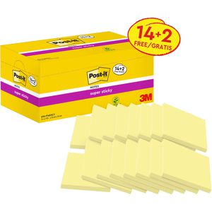 Post-it Haftnotizen Notes, 654, gelb, 76 x 76mm, selbstklebend, 16x 90 Blatt