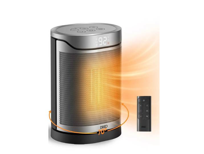 DREO Atom 318, Chauffage soufflant céramique PTC, 1500 W, économe en énergie, chaleur instantanée 2 s, oscillation 70°, minuterie 12 h, 8 protections de sécurité, télécommande