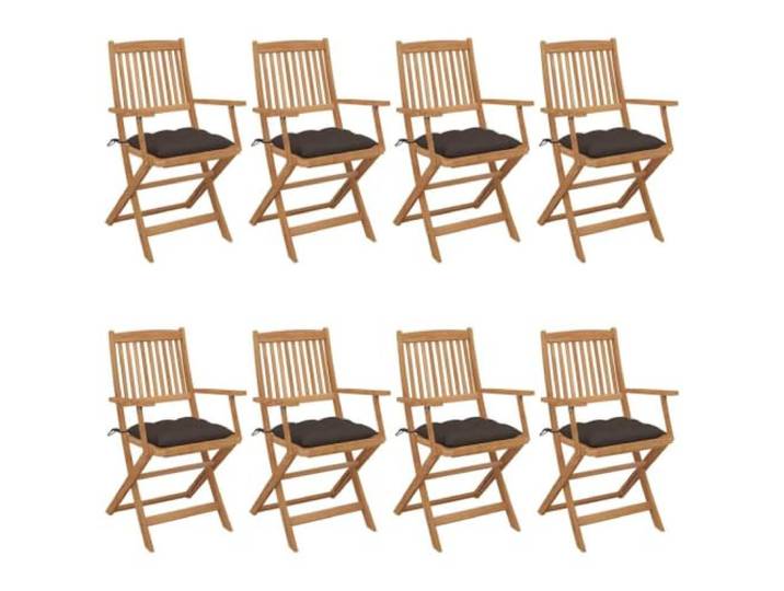 GHVBNMF 8er Set Klappstühle mit Kissen Massivholz Akazie Platzsparende Holzsessel für Terrasse und Balkon. Inklusive Sitzauflagen in Taupe mit Bändern für hohen Sitzkomfort.