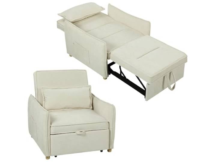 HOMCOM Schlafsessel 3 in 1 mit Bettfunktion, Breiter Sitzfläche, Cremeweiß Umwandelbarer Sessel, Verstellbare Rückenlehne, Schlafsofa mit Lendenkissen, Seitentasche, Chenille-Optik, Wohnzimmer
