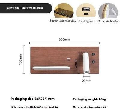 Uplift Picks Multifunction Bedside Wall Lamp With Wireless Charger left Dark Wood 10 W warm Light