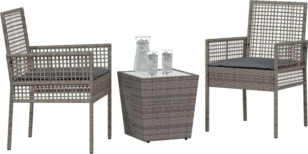 vidaXL Tuinset bistro, 3 stuks, grijs, polyrotan