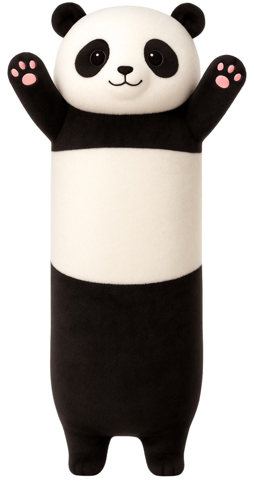Lean Toys Pluche Panda Mascotte Kussen Langwerpige Roller Zwart en Wit 70 cm