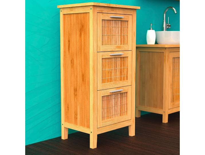 Unterschrank EISL Bambus , beige (bambusfarben), B:42cm H:82cm T:31cm, Bambus, Schränke, Unterschrank, Badschrank schmal mit 3 Schubladen