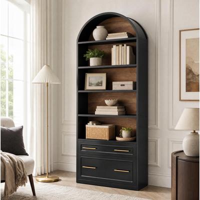 BLUEBELL "76-inch Tall Arched Bookshelf with Drawer for Living Room, Office, Bedroom - 11.81""D x 31.5""W x 76.77""H"