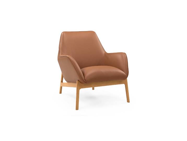 Leno Loungesessel, Eiche natur Leder Cognac