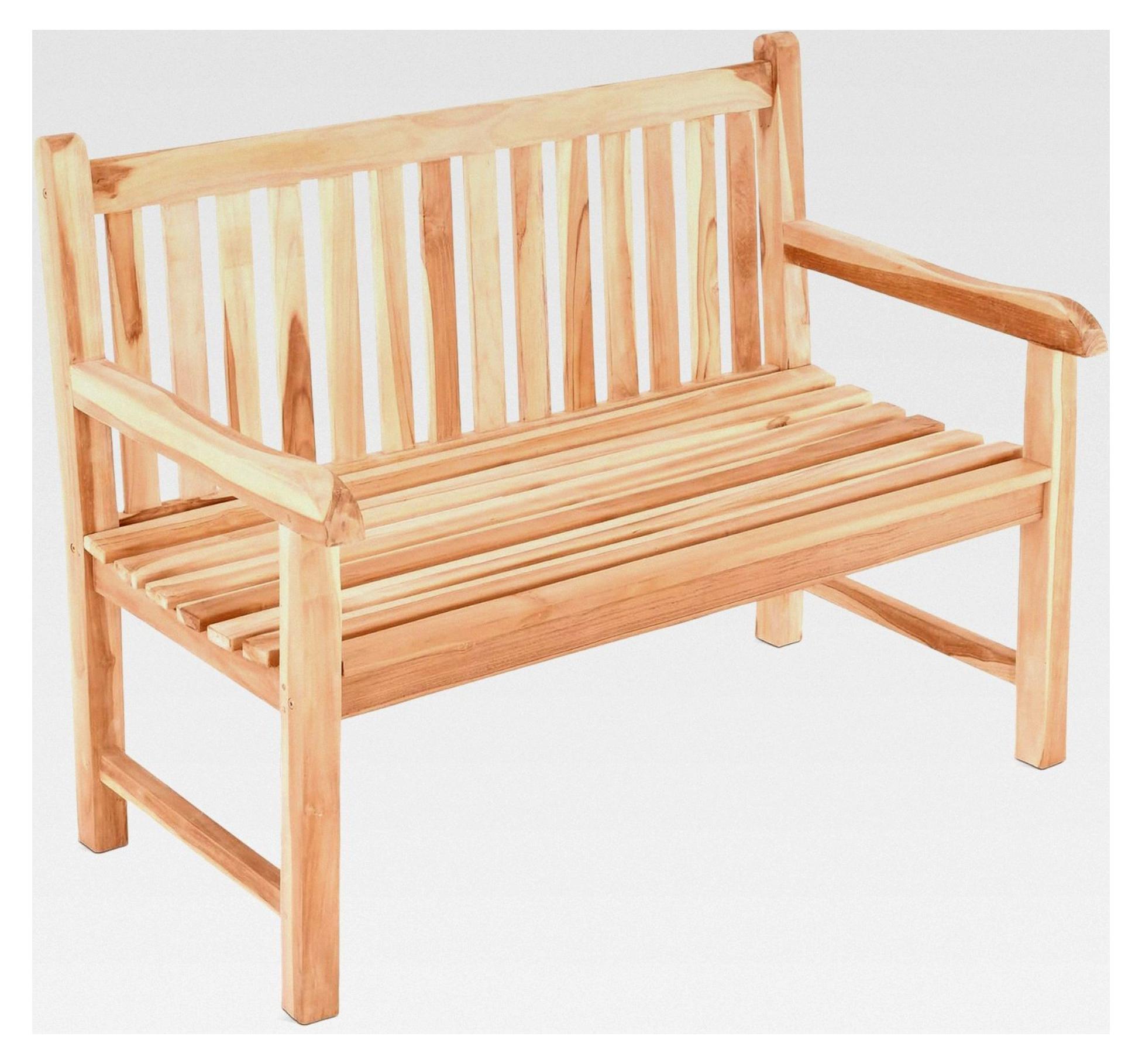 Gartenbank aus Teakholz 120 cm, gerade Rückenlehne, naturbelassen, Belastbarkeit 120 kg pro Sitzplatz, langlebig und robust