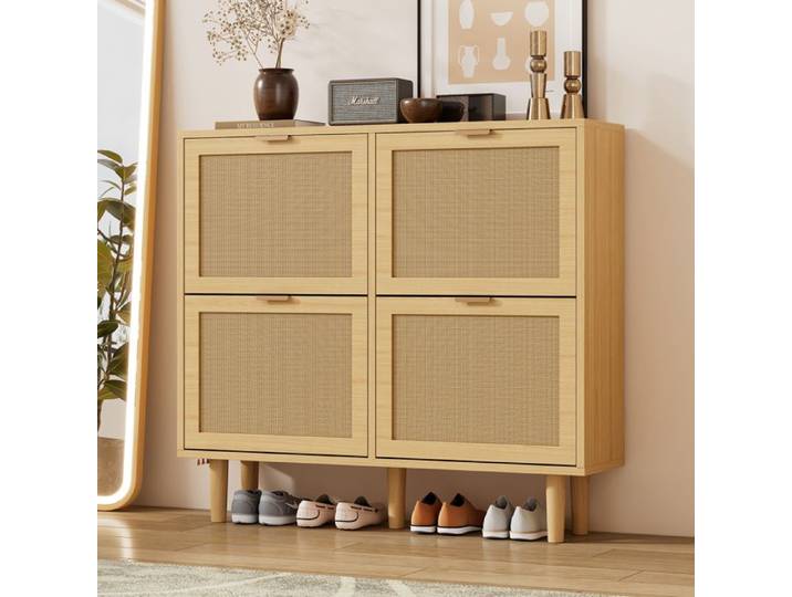 Feuille épaissie Armoire à chaussures Design neuf de haute qualité avec 4 tiroirs armoire à chaussures en rotin avec poignée en m