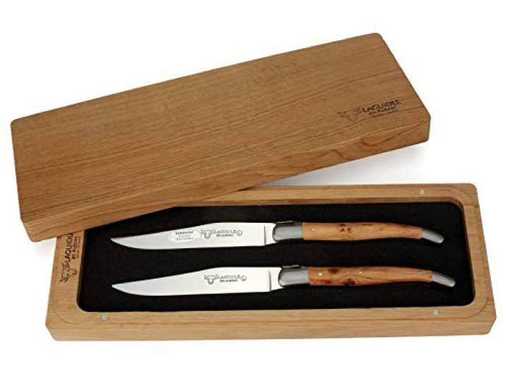 Laguiole en Aubrac - 2er Set original Laguiole Steakmesser - Griffschalen Wacholder - Tafelmesser Frankreich