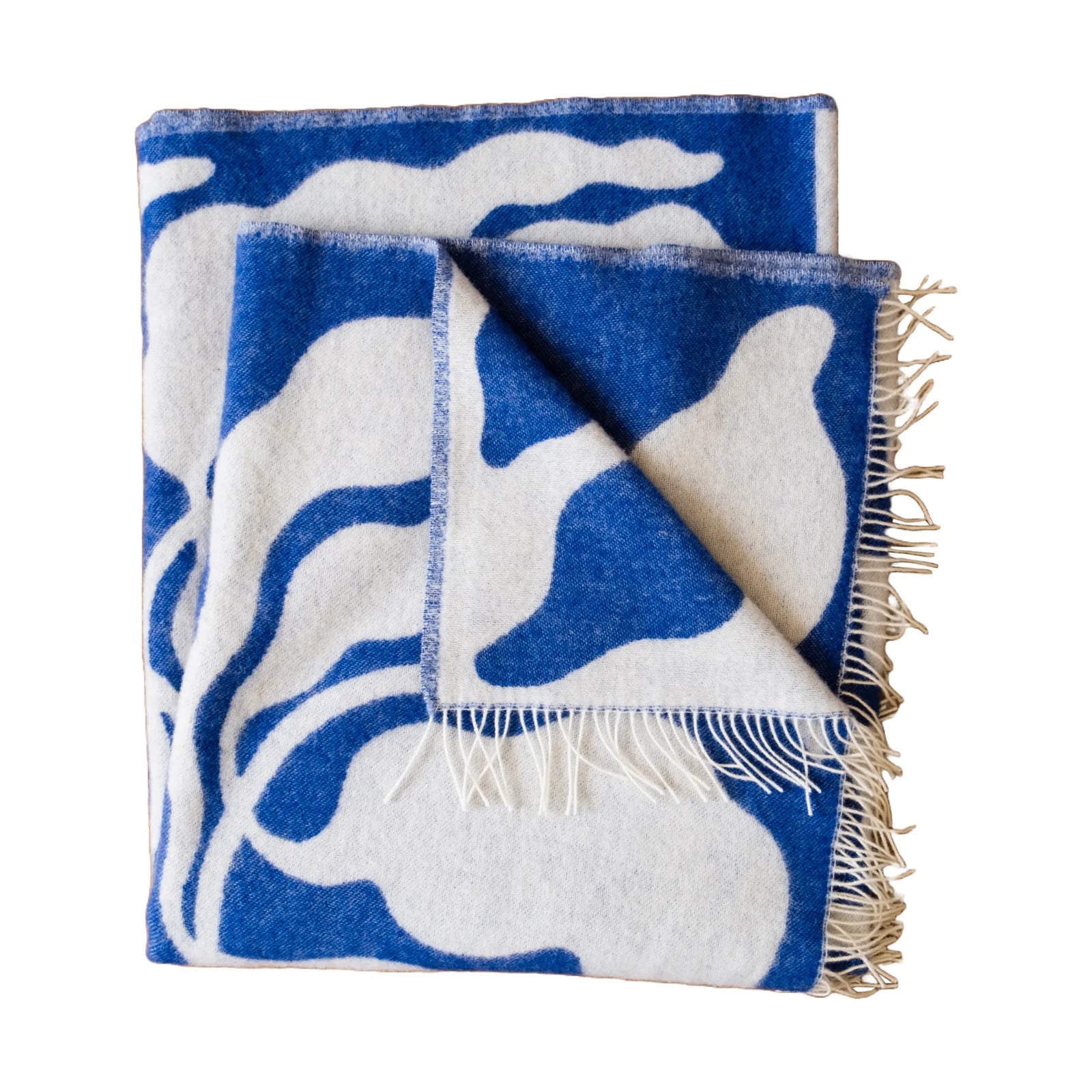 Fine Little Day Plaid Leaves Blauw-wit 130 x 220 cm