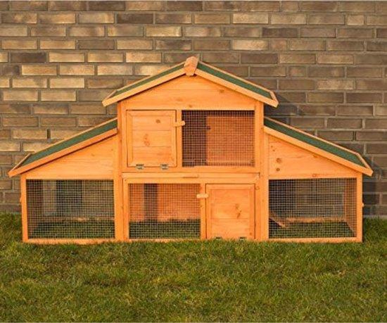 Famanu Kaninchenstall für draußen - Mit Auslauf - Holzfarbe, Grün