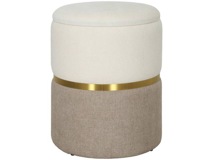 Homcom Sitzhocker mit Stauraum Hocker mit Deckel, Metallring, zweifarbig Design Rund, Creme, Kunststoff, 36x44x36 cm, Wohnzimmer, Sessel, Hocker, Sitzhocker