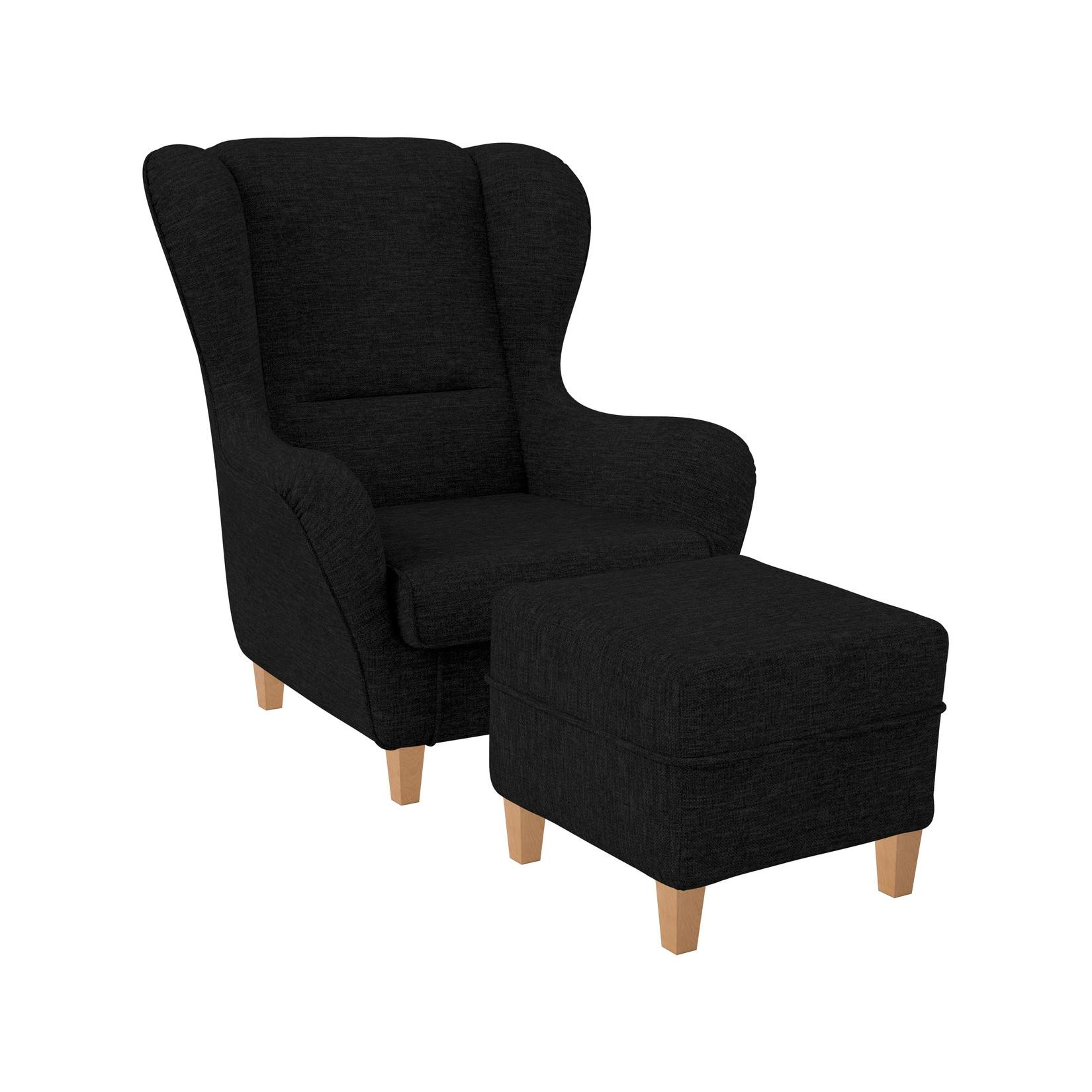 Supellex Sofia Ohrensessel mit Hocker Design Vienna Schwarz
