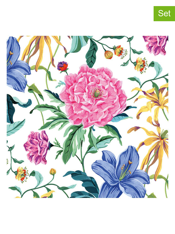 ppd 2er-Set: Servietten "Peonia" in Weiß/ Rosa/ Gelb - 2x 20 Stück - onesize