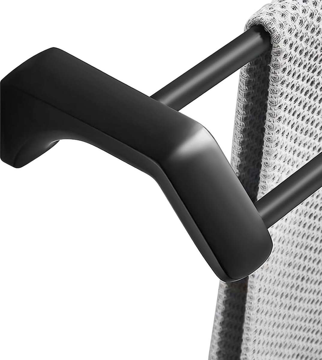 Handdoekenrek met dubbele stang voor badkamer of keuken, zwart, Breedte: 50 cm