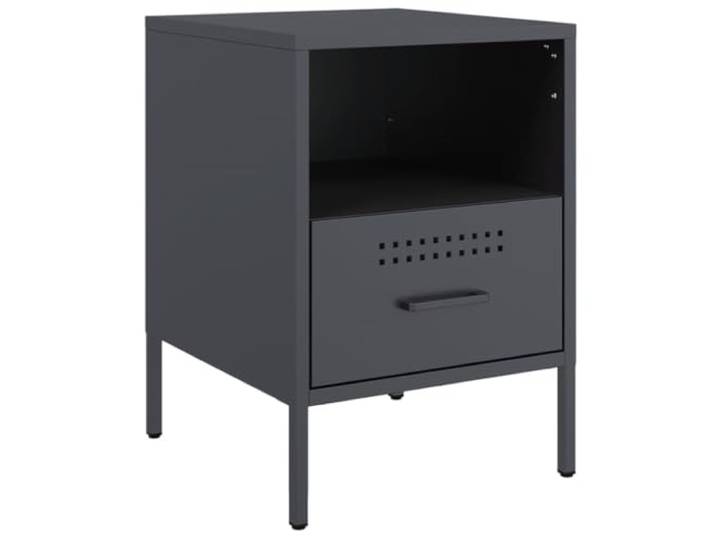 fsahslih Nachttisch Anthrazit 36x39x50,5 cm Metall Beistelltisch Industrie-Schrank aus Stahl für Schlafzimmer & Wohnzimmer, mit Schublade, Ablage und verstellbaren Füßen.