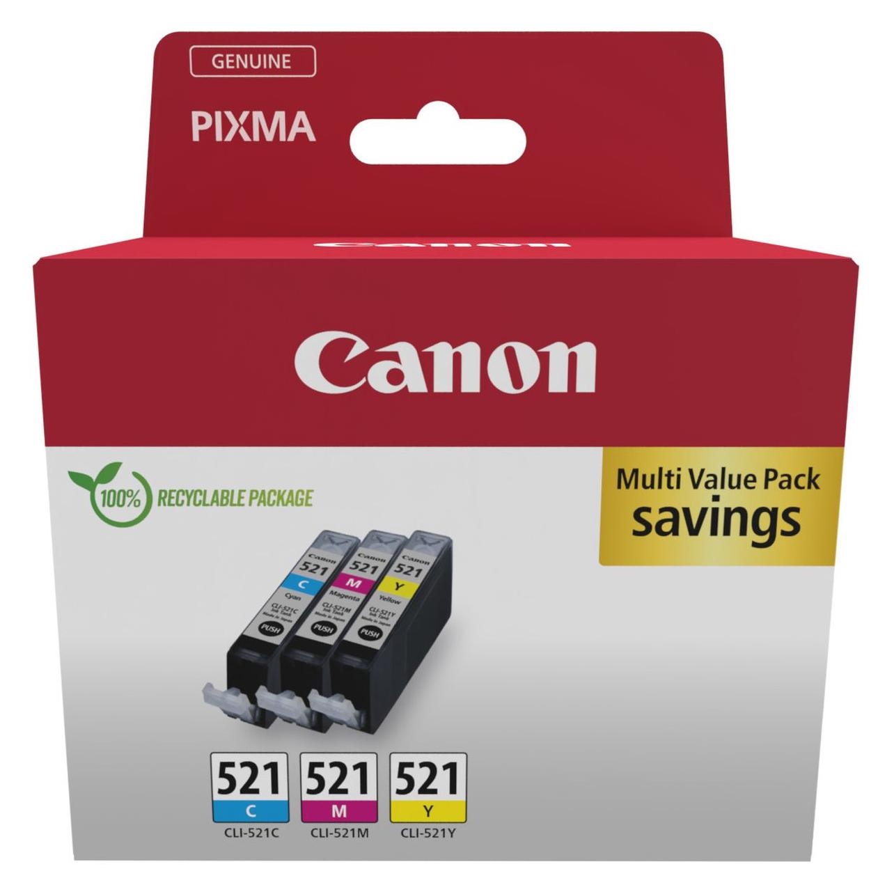 Canon CLI-521 Ink Cartridge C/M/Y Pack (C, M, Y) (2934B016)