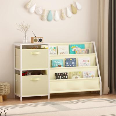 Kodotan sofa Kids Bookshelf with 3-Tier Front-Facing Book Display, 2 Storage Bins and Bottom Cabinet, Children's Bookcase Organizer