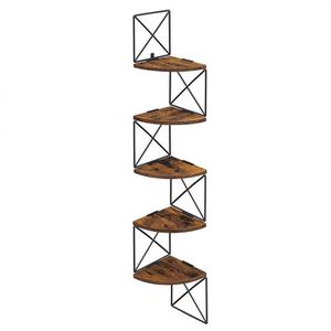 Vasagle Wandregal LLS851B01, vintage braun, Eckregal aus Metall / Holz, mit 5 Ebenen, 20 x 127,5 x 20cm
