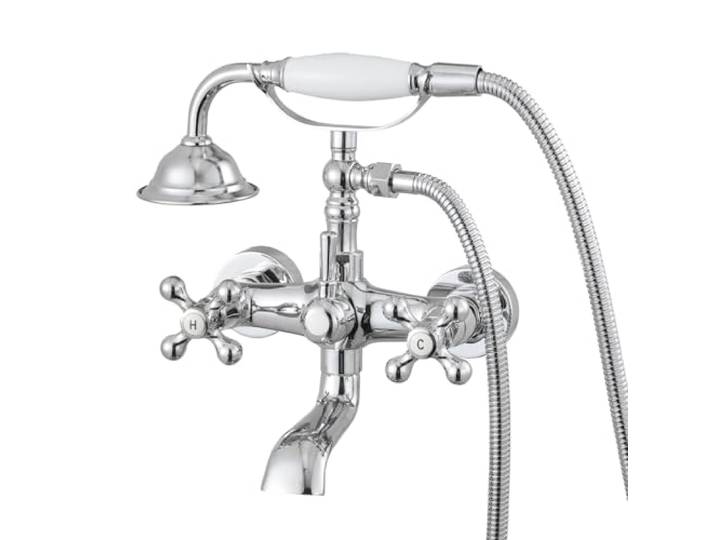 VEVOR Robinet de baignoire sur pattes avec douchette à main\, ensemble de robinet de remplissage de baignoire en chrome poli vintage\, montage mural\, avec bras pivotants réglables et bec pivotant à 360°