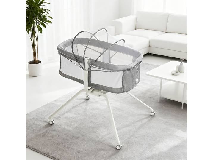 Lit Bébé 3 en 1 avec Fonction de Berceau, Lit Parapluie Bébé avec Matelas, de 0 à 9kg, Moustiquaire, Pliable, Réglage de l'inclinaison, Lit Bébé Pliant Léger, Gris/Noir/Bleu/Rose/Beige