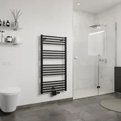 agadon Design-Badheizkörper Forma mit Mittenanschluss, 1174 x 500 mm, Schwarz matt, 455 Watt - Schwarz Matt (RAL 9005) - 1174x500x30 mm, 455 Watt