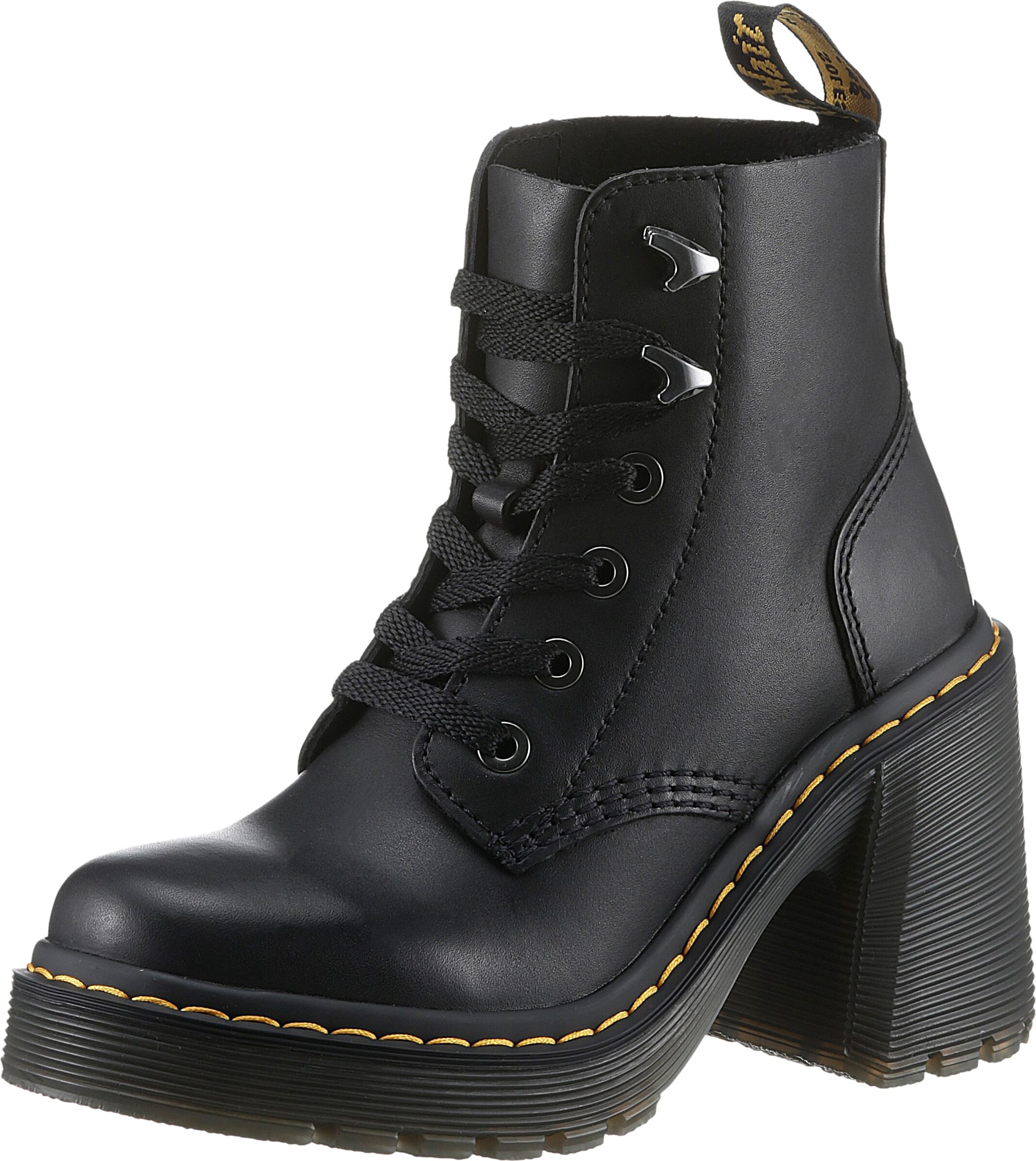 Schnürboots DR. MARTENS "Jesy", Damen, Gr. 36, Leder Textil, schwarz, Schuhe Schnürboots, Blockabsatz, Stiefelette mit modischen Metall Eyelets