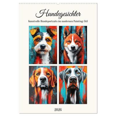 Hundegesichter. Kunstvolle Hundeportraits im modernen Painting-Stil (Wandkalender 2026 DIN A2 hoch), CALVENDO Monatskalender