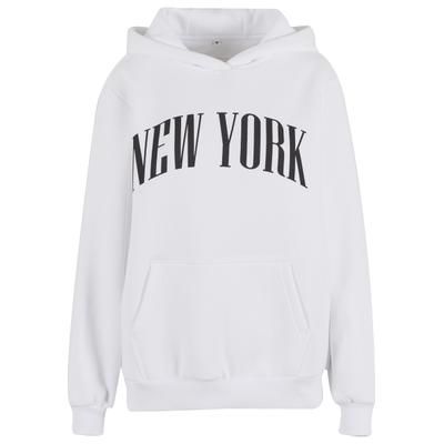 Kapuzensweatshirt MISS TEE "Miss Tee New York Ladies Fluffy Hoody", Damen, Gr. L, weiß, 70% Baumwolle, 30% Polyester, bedruckt, Rundhals, Sweatshirts