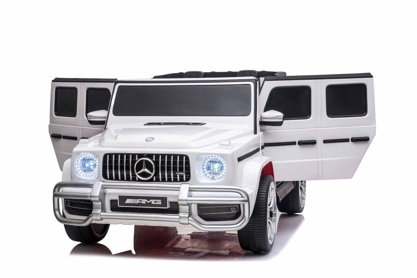 Kinderfahrzeug elektrisch Mercedes AMG G63 Doppelsitzer 24 Volt Modell 4x4 Allrad Elektroauto in weiß