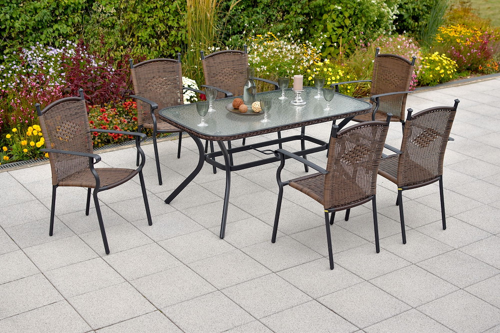 MERXXHANDELS Roma Set 7tlg 6 Sessel Tisch 150x85cm Alu/Kunststoff 16946469