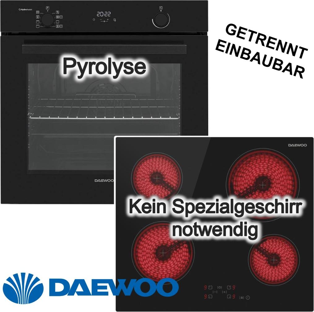 Herdset BOSCH Backofen 78L Pyrolyse SoftClose + Glaskeramik Kochfeld Touch Timer Daewoo
