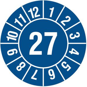 Böttcher-AG Prüfplaketten mit Jahreszahl 2027, blau, Ø 30 mm, 1.000 Stück