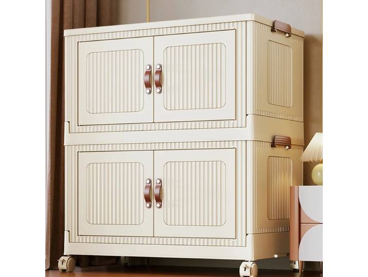 Boîte de rangement pliante multifonctionnelle avec roues, armoire de rangement empilable, bacs de nettoyage de collations de grande capacité, armoire de rangement