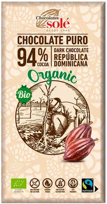 Chocolates Solé Chocolate Preto 94% Cacau Bio 100g