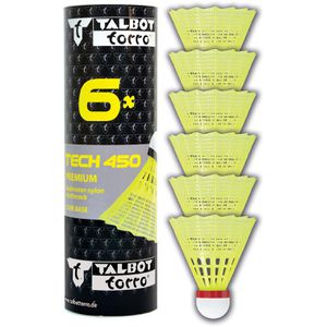 Talbot-Torro Badminton-Bälle Tech 450 Premium, Trainingsball, schnell, gelb, 6 Stück