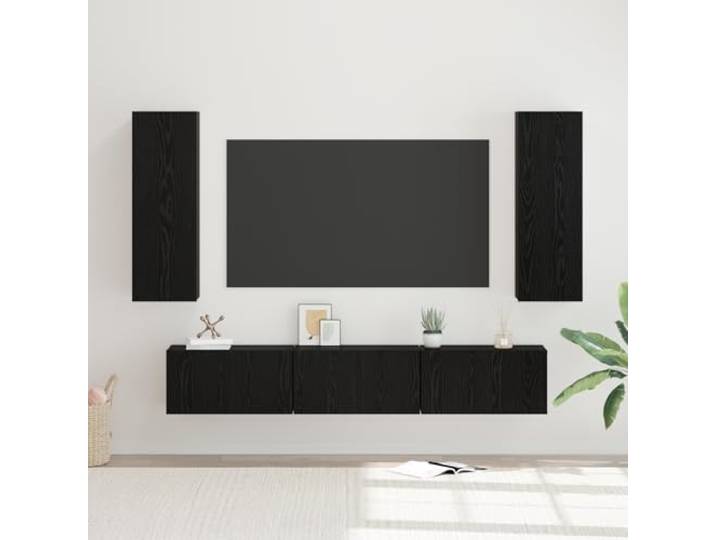 HEFZGDB Wandmontierter TV-Schrank-Set 5-teilig Schwarz Eiche Mittel 30,5 x 30 x 90 cm mit mattem Finish und rustikalem Design für optimalen Stauraum, Abriebfest und platzsparend.