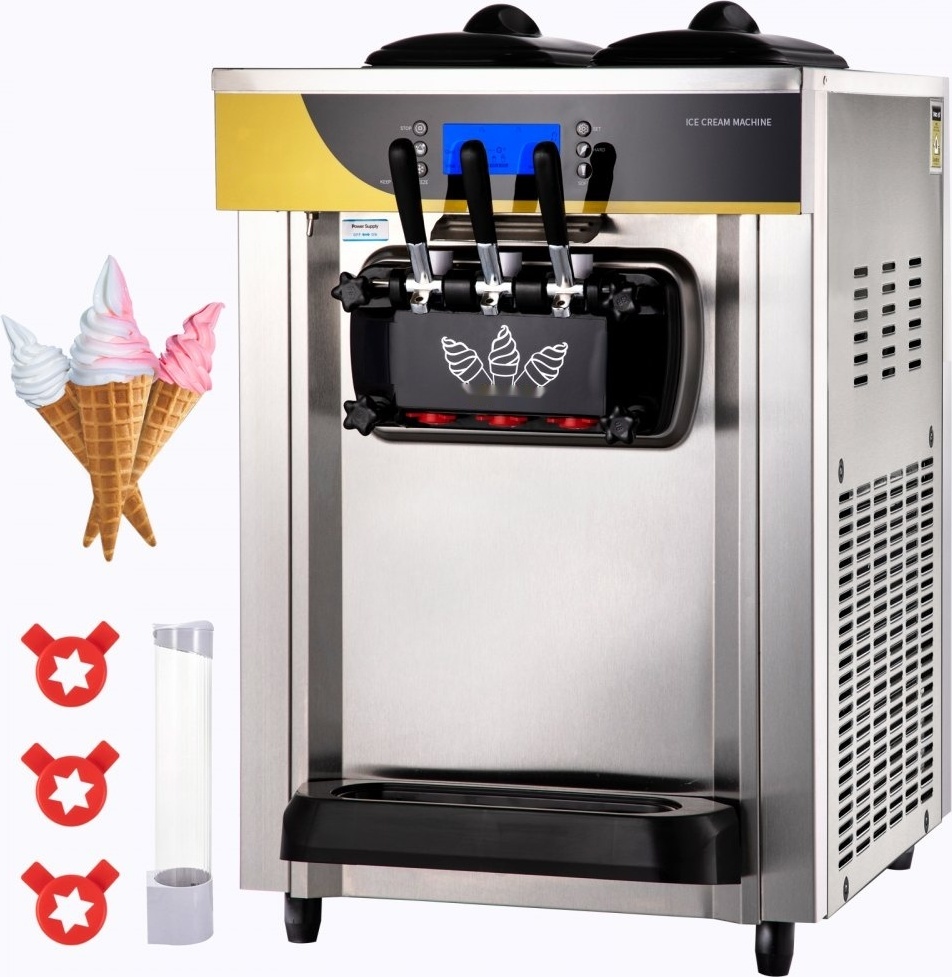 Softeismaschine Pro - 2200 W Tischplatte Softeismaschine 22-30 L/Std. - Desktop Softeismaschine, 3 Geschmäcker mit LCD-Display - Eiscreme Speiseeismaschine
