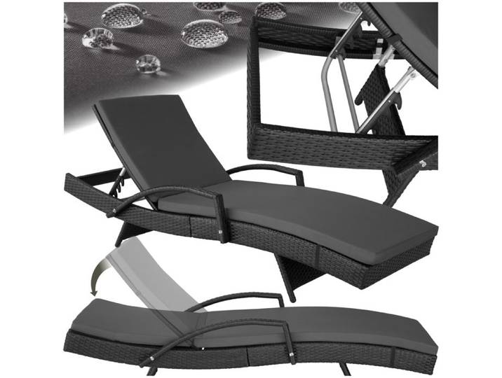 Bain de soleil - TECTAKE - Bain de soleil OCÉANE cadre en aluminium et résine tressée design moderne dossier réglable - Noir