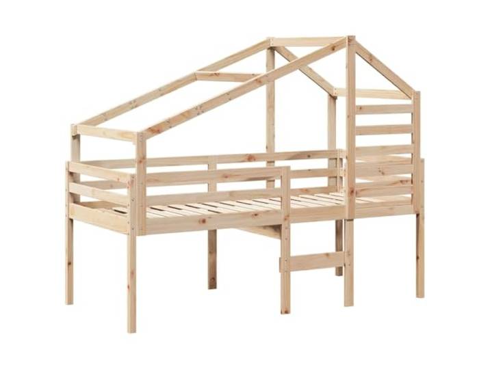 KTHLBRH Hochbett mit Dach 80 x 200 cm aus Kiefernholz Mit integrierter Leiter, Schutzseiten, Latten im Lieferumfang enthalten, seitliche Tür zum Öffnen