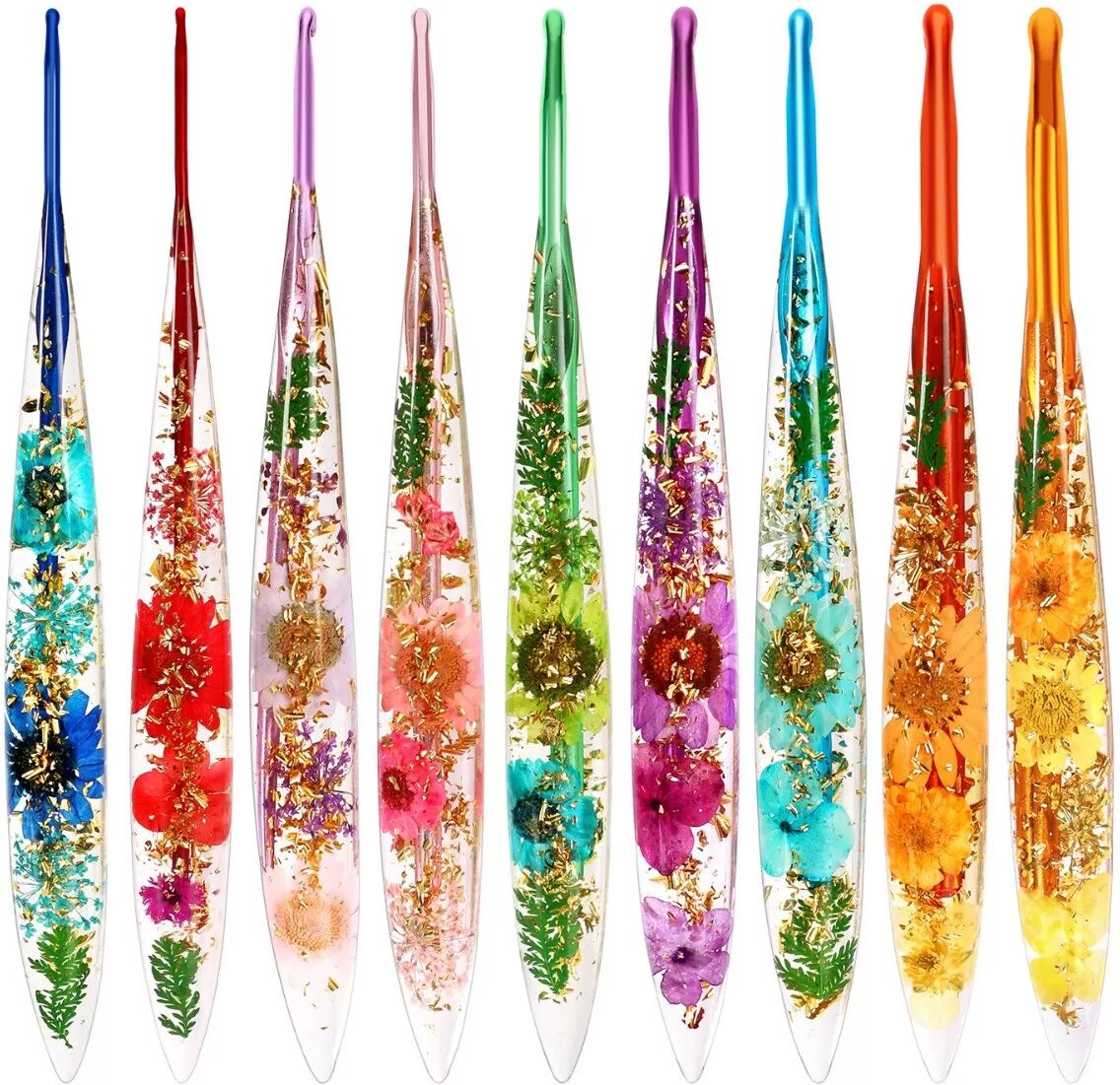 INF Ensemble de Crochets à Crochet Résine Floral 9 Pièces - Crochets Monotête en Aluminium Massif Allongés, Multicolore
