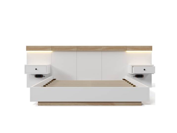Lit double en bois blanc sonoma 180x200cm
