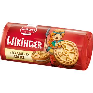 Wikana Kekse Wikinger Mini Sandwichkekse, mit Vanillecreme-Füllung, 85 g
