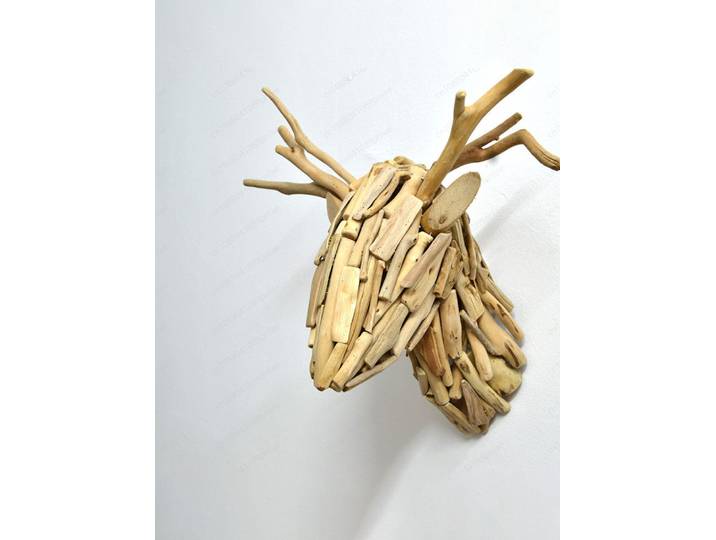 Décoration murale en bois massif en forme de tête de cerf pour entrée ou bar