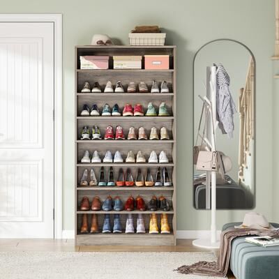 1Easylife 9 Tiers Shoe Cabinet 40-45 Pairs Heavy Duty Wood Freestanding Shoe Storage Cabinet with Open Storage for Entryway