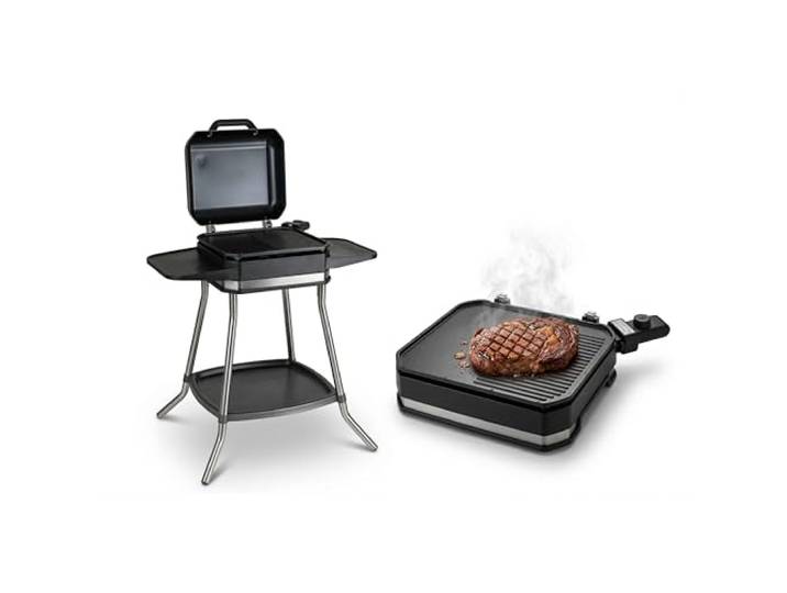 Unold 58585 Barbecue Stand-Tischgrill Jimmy, 2800W, Temperaturen bis zu 300°C, Entnehmbare antihaftbeschichtete Grillplatte, IPX4-Schutz Wind- und Spritzschutz, Indoor & Outdoor, Elektro-Grill, BBQ