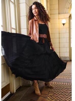 Plus Size Women's Flowing Crinkled Maxi Skirt by Jessica London in Black (Size 28)