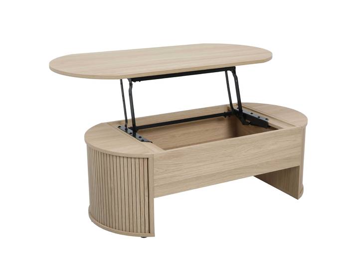 Oviala - Table basse ovale relevable effet bois 120x60 cm