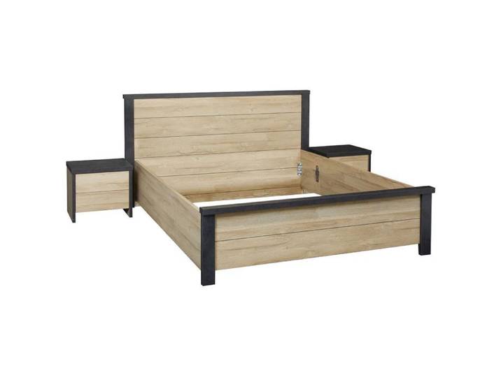 SIWA - Ensemble Lit 140x190cm + Chevets Effet Bois et Béton